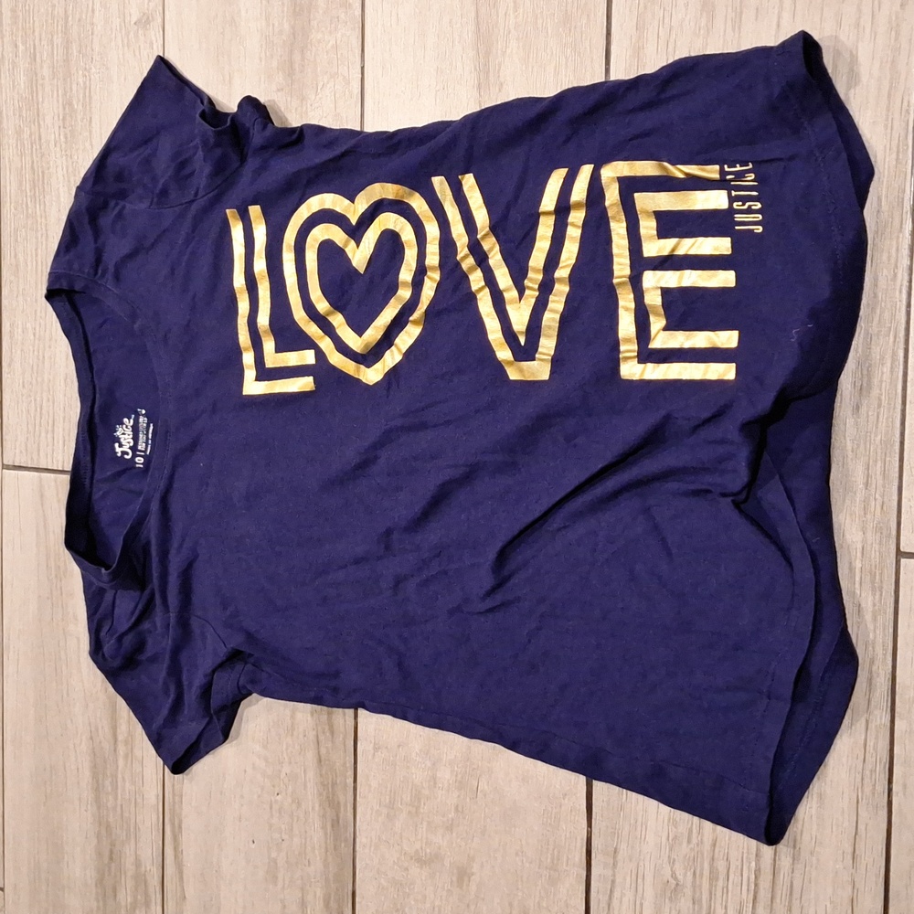 🍁Justice Royal Blue Tee with Gold LOVE Design🍿